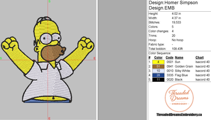 Homer Simpson Embroidery Design File | Digital Download | 6 Sizes & 7 Formats Included Threaded Dreams