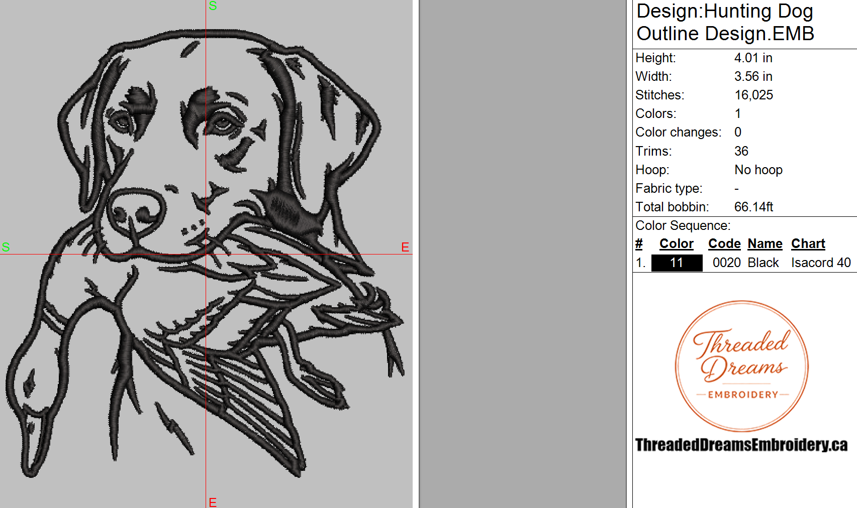 Hunting Dog Outline Embroidery Design File | Digital Download | 6 Sizes & 7 Formats Included Threaded Dreams