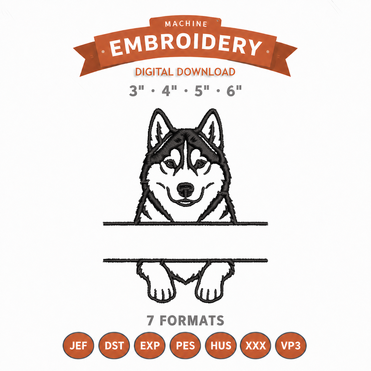 Husky Split Name Machine Embroidery Design File | Digital Download | 4 Sizes & 7 Formats Included Threaded Dreams