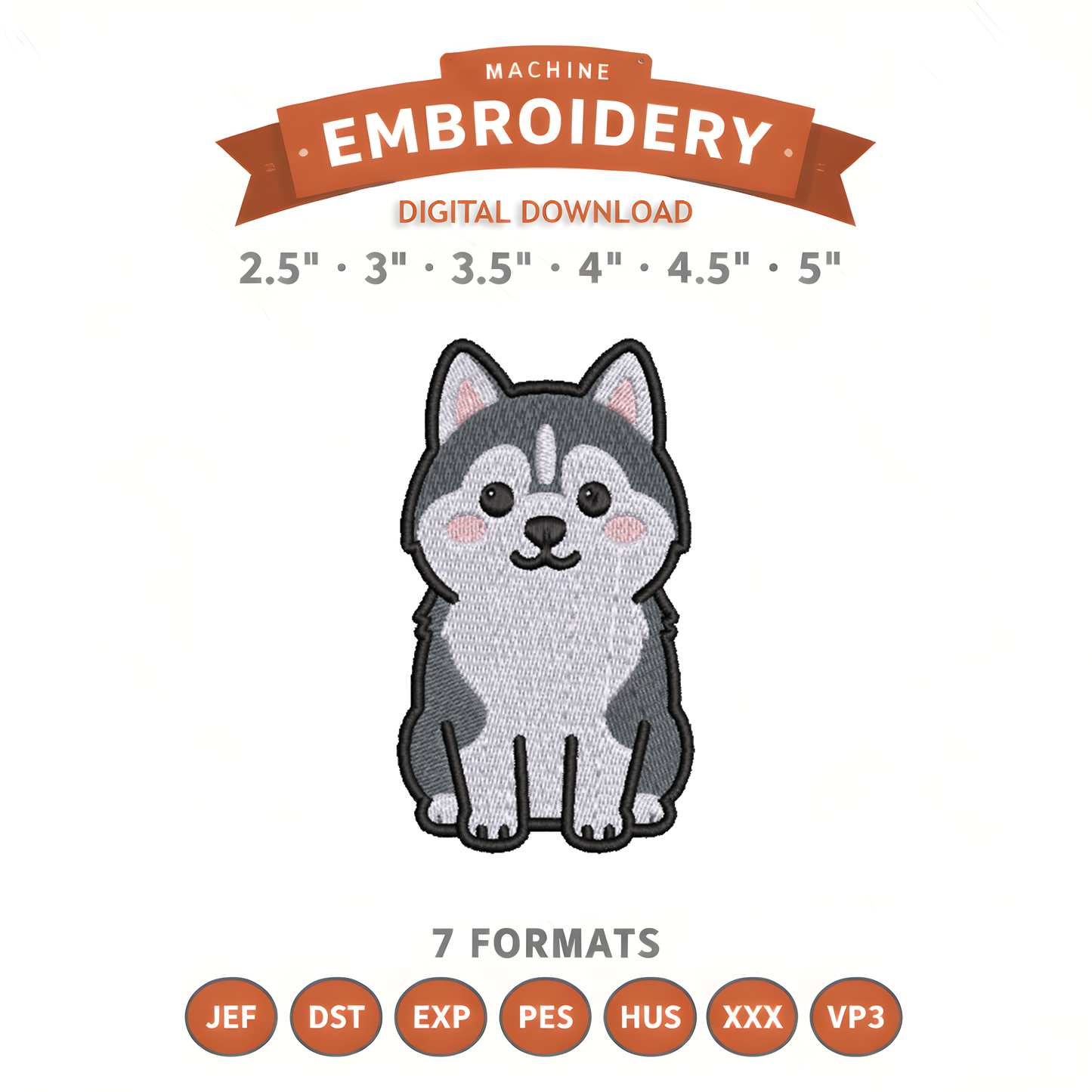 Husky Embroidery Design File | Digital Download | 6 Sizes & 7 Formats Included Threaded Dreams
