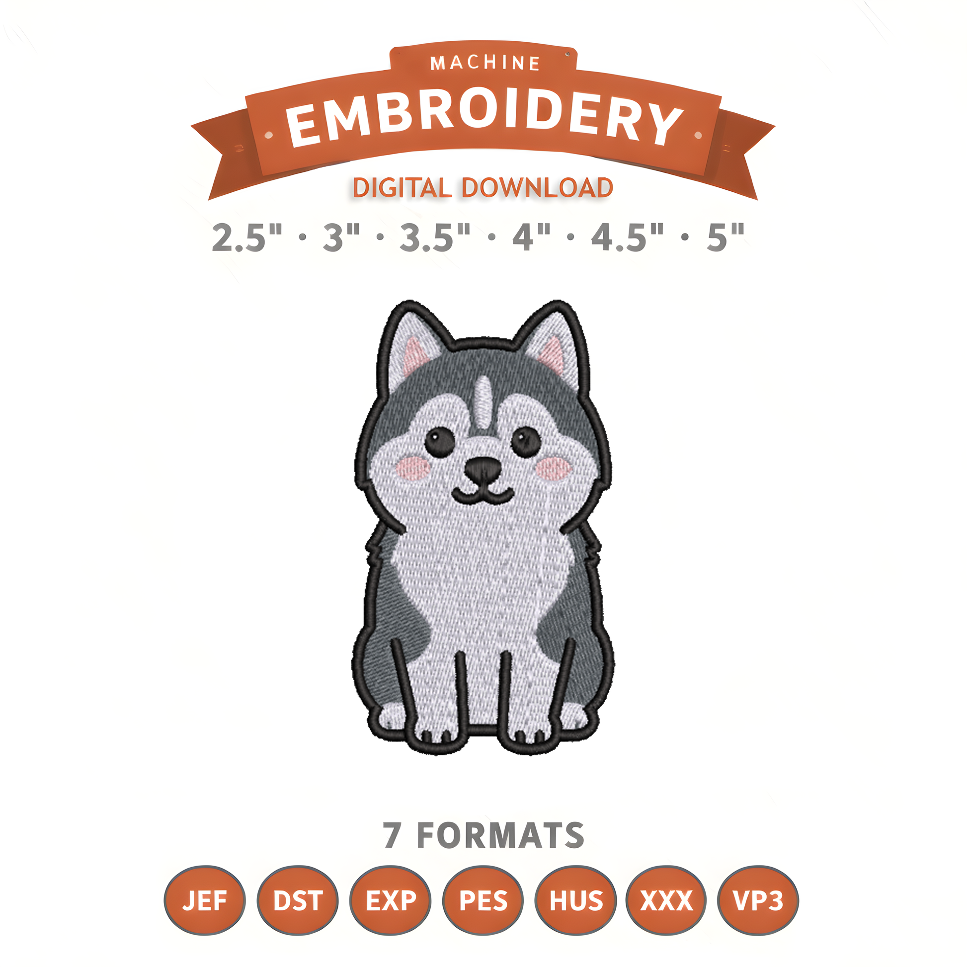 Husky Embroidery Design File | Digital Download | 6 Sizes & 7 Formats Included Threaded Dreams