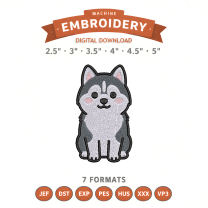 Husky Embroidery Design File | Digital Download | 6 Sizes & 7 Formats Included Threaded Dreams