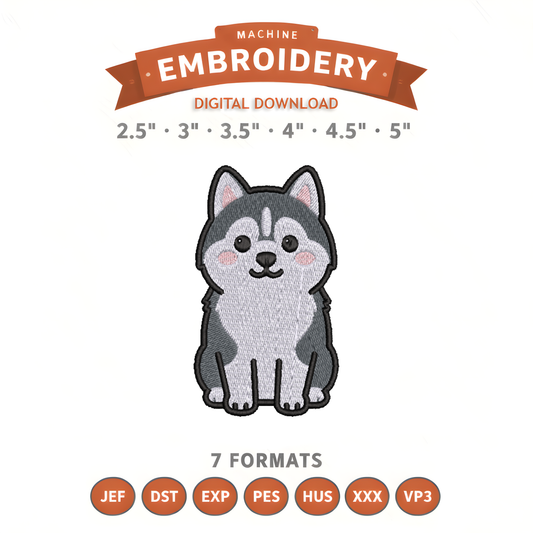 Husky Embroidery Design File | Digital Download | 6 Sizes & 7 Formats Included Threaded Dreams