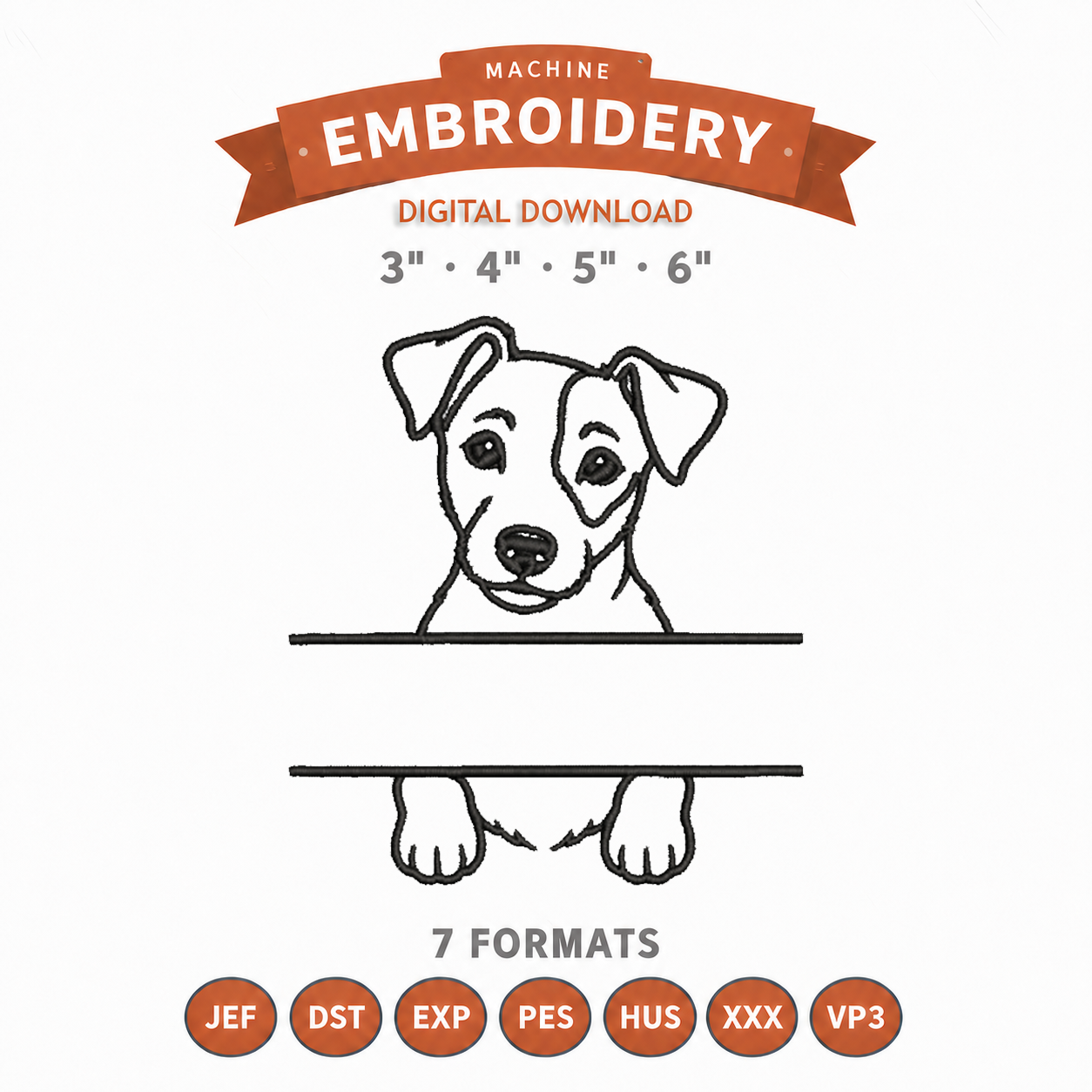 Jack Russell Split Name Machine Embroidery Design File | Digital Download | 4 Sizes & 7 Formats Included Threaded Dreams