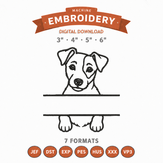 Jack Russell Split Name Machine Embroidery Design File | Digital Download | 4 Sizes & 7 Formats Included Threaded Dreams