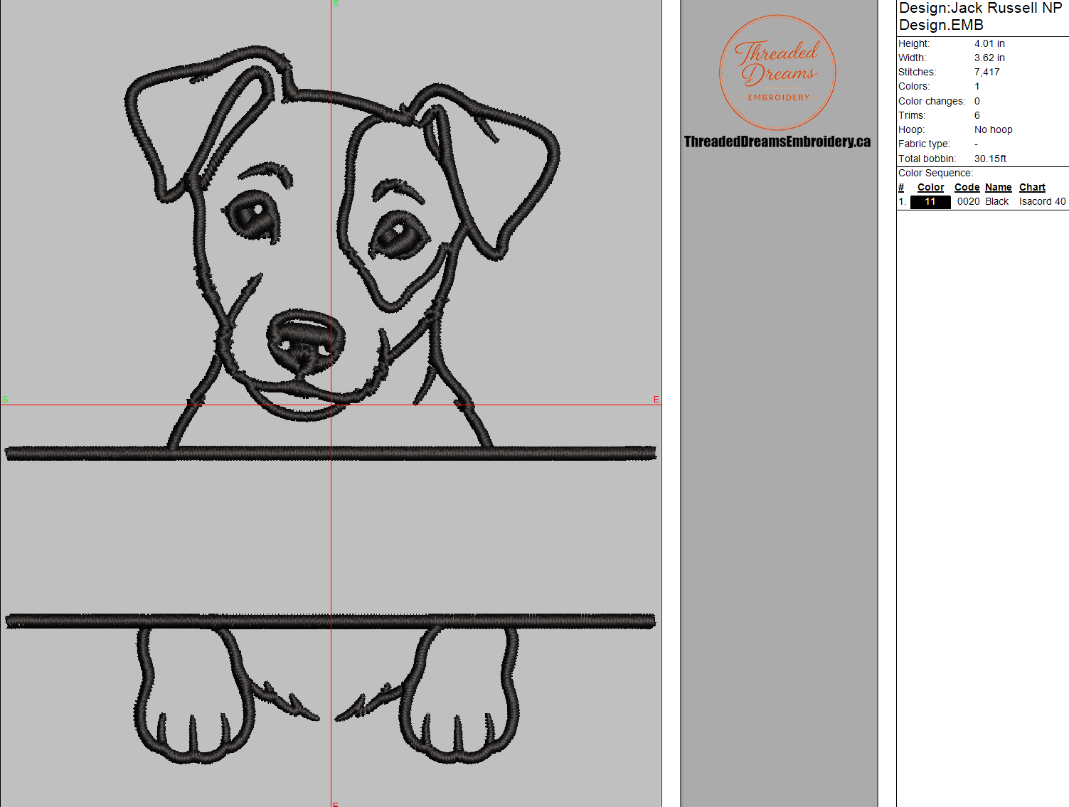 Jack Russell Split Name Machine Embroidery Design File | Digital Download | 4 Sizes & 7 Formats Included Threaded Dreams