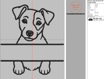 Jack Russell Split Name Machine Embroidery Design File | Digital Download | 4 Sizes & 7 Formats Included Threaded Dreams