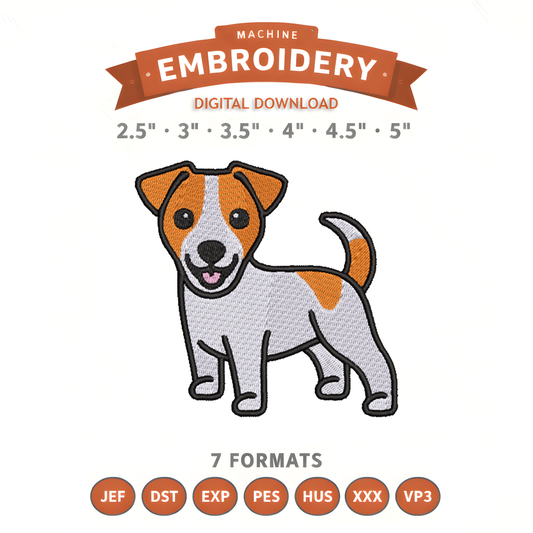 Jack Russell Embroidery Design File | Digital Download | 6 Sizes & 7 Formats Included Threaded Dreams
