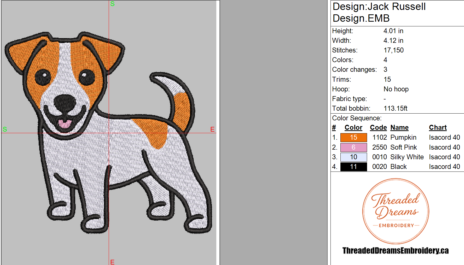 Jack Russell Embroidery Design File | Digital Download | 6 Sizes & 7 Formats Included Threaded Dreams