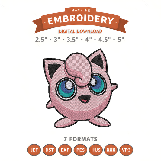Pokémon Jigglypuff Embroidery Design File | Digital Download | 6 Sizes & 7 Formats Included Threaded Dreams