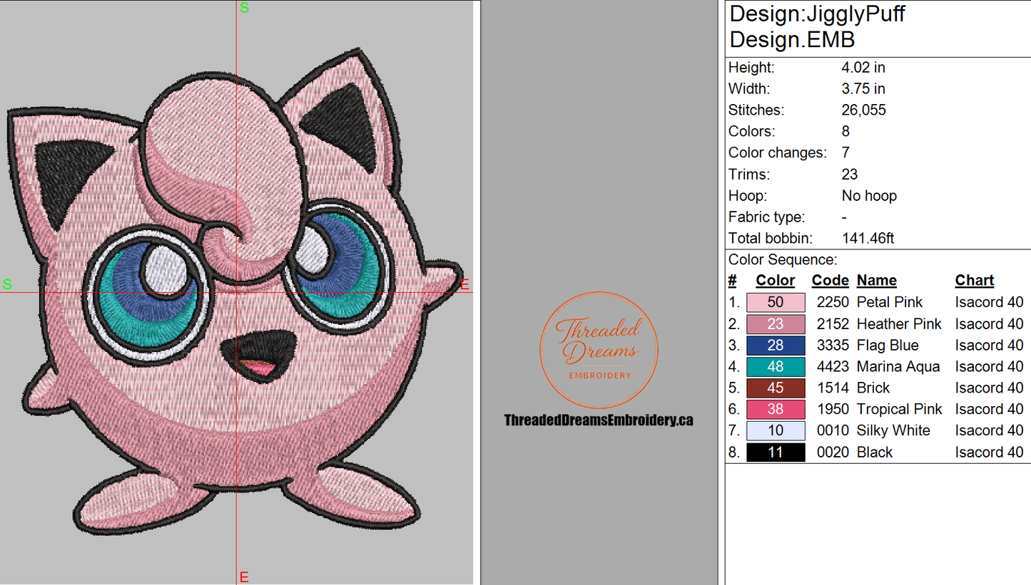Pokémon Jigglypuff Embroidery Design File | Digital Download | 6 Sizes & 7 Formats Included Threaded Dreams