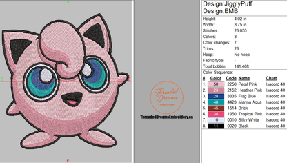 Pokémon Jigglypuff Embroidery Design File | Digital Download | 6 Sizes & 7 Formats Included Threaded Dreams
