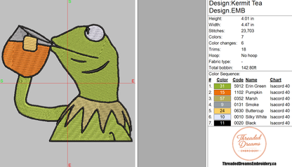 Kermit Sipping Tea Meme Embroidery Design File | Digital Download | 6 Sizes & 7 Formats Included Threaded Dreams