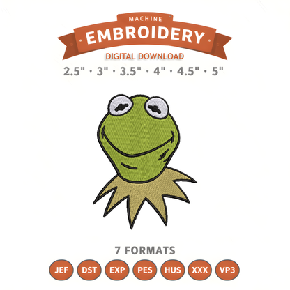 Kermit Sesame Street Embroidery Design File | Digital Download | 6 Sizes & 7 Formats Included Threaded Dreams
