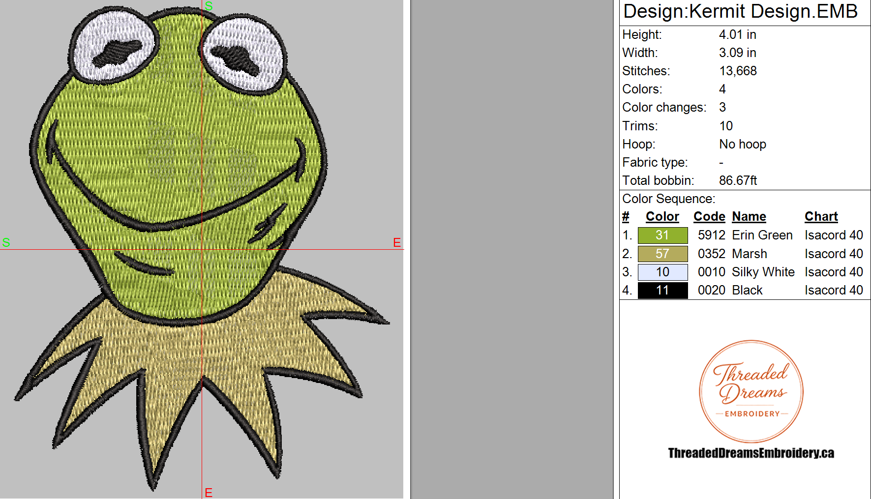 Kermit Sesame Street Embroidery Design File | Digital Download | 6 Sizes & 7 Formats Included Threaded Dreams