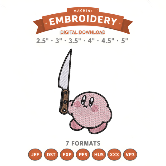 Kirby Knife Embroidery Design File | Digital Download | 6 Sizes & 7 Formats Included Threaded Dreams