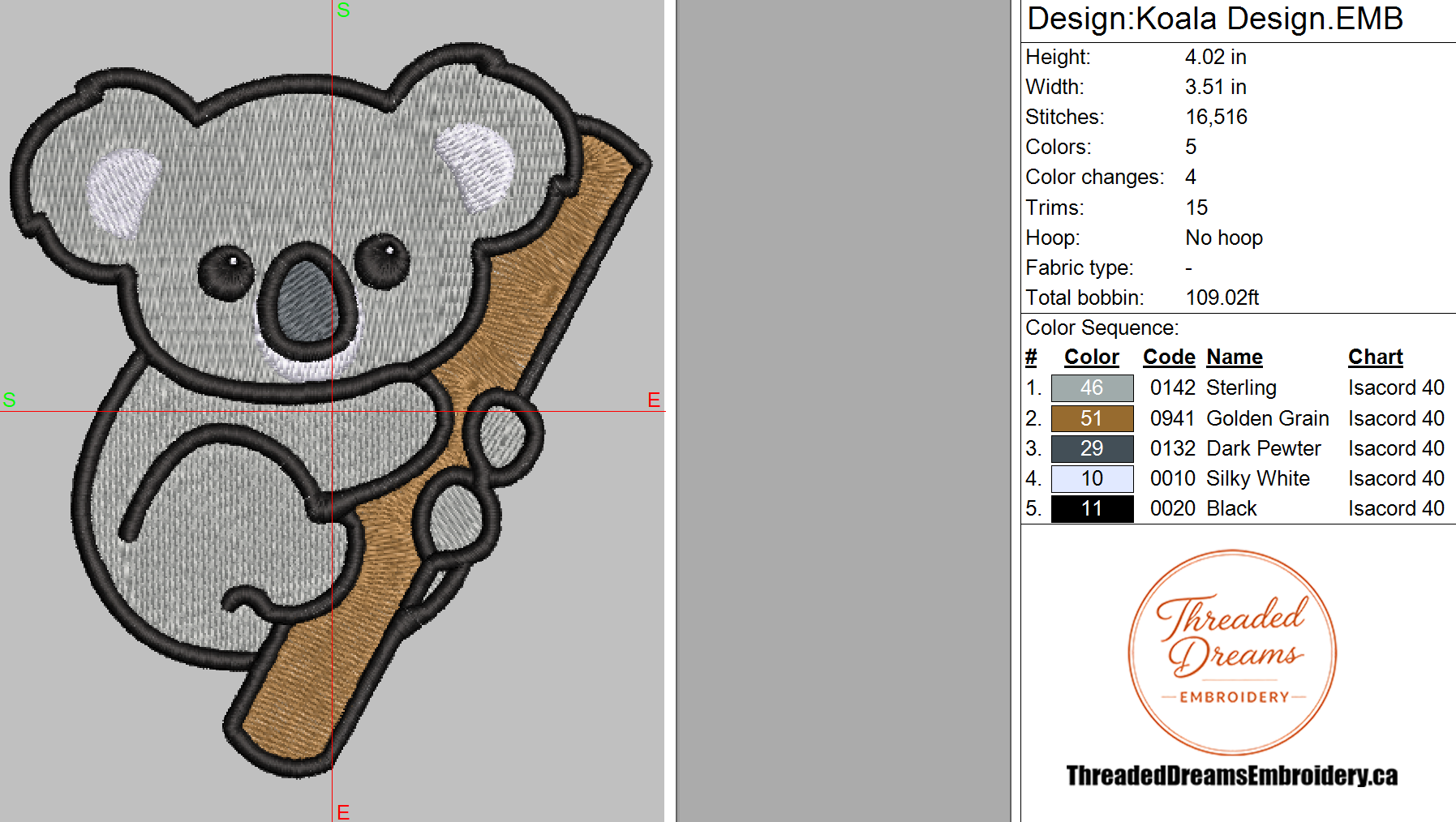 Koala Embroidery Design File | Digital Download | 6 Sizes & 7 Formats Included Threaded Dreams