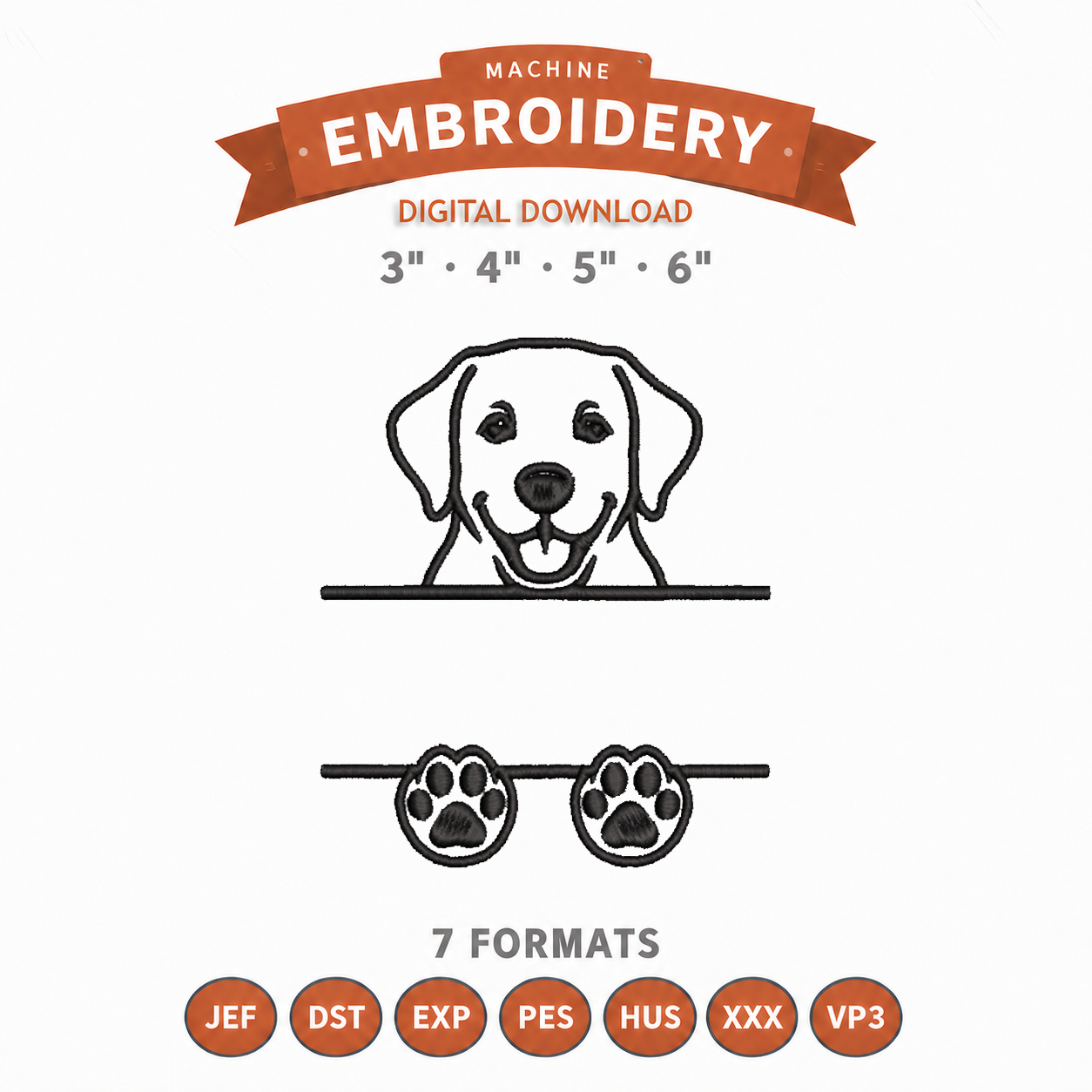 Labrador Split Name Machine Embroidery Design File | Digital Download | 4 Sizes & 7 Formats Included Threaded Dreams