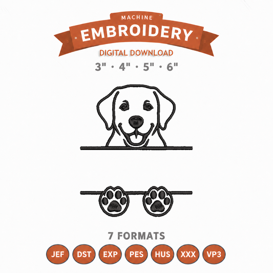 Labrador Split Name Machine Embroidery Design File | Digital Download | 4 Sizes & 7 Formats Included Threaded Dreams