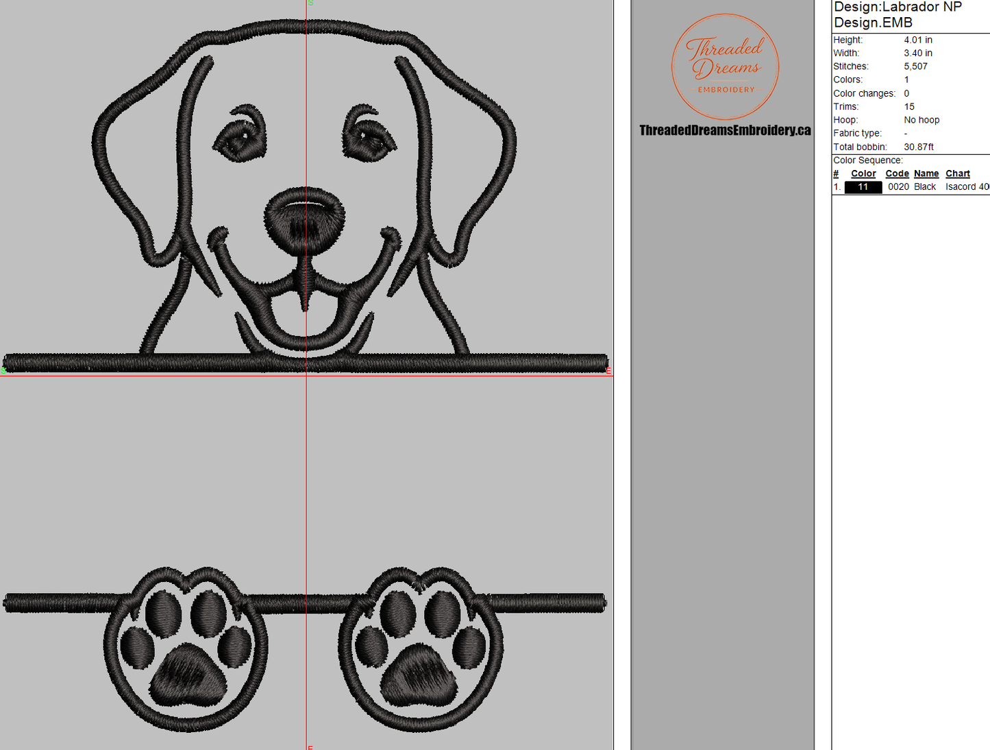 Labrador Split Name Machine Embroidery Design File | Digital Download | 4 Sizes & 7 Formats Included Threaded Dreams