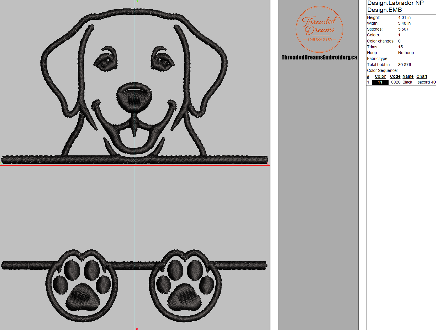Labrador Split Name Machine Embroidery Design File | Digital Download | 4 Sizes & 7 Formats Included Threaded Dreams
