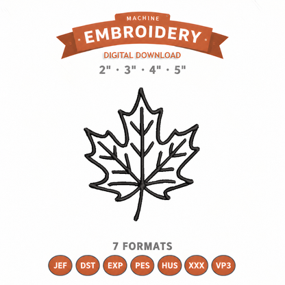 Maple Leaf Outline Embroidery Design File | Digital Download | 4 Sizes & 7 Formats Included Threaded Dreams