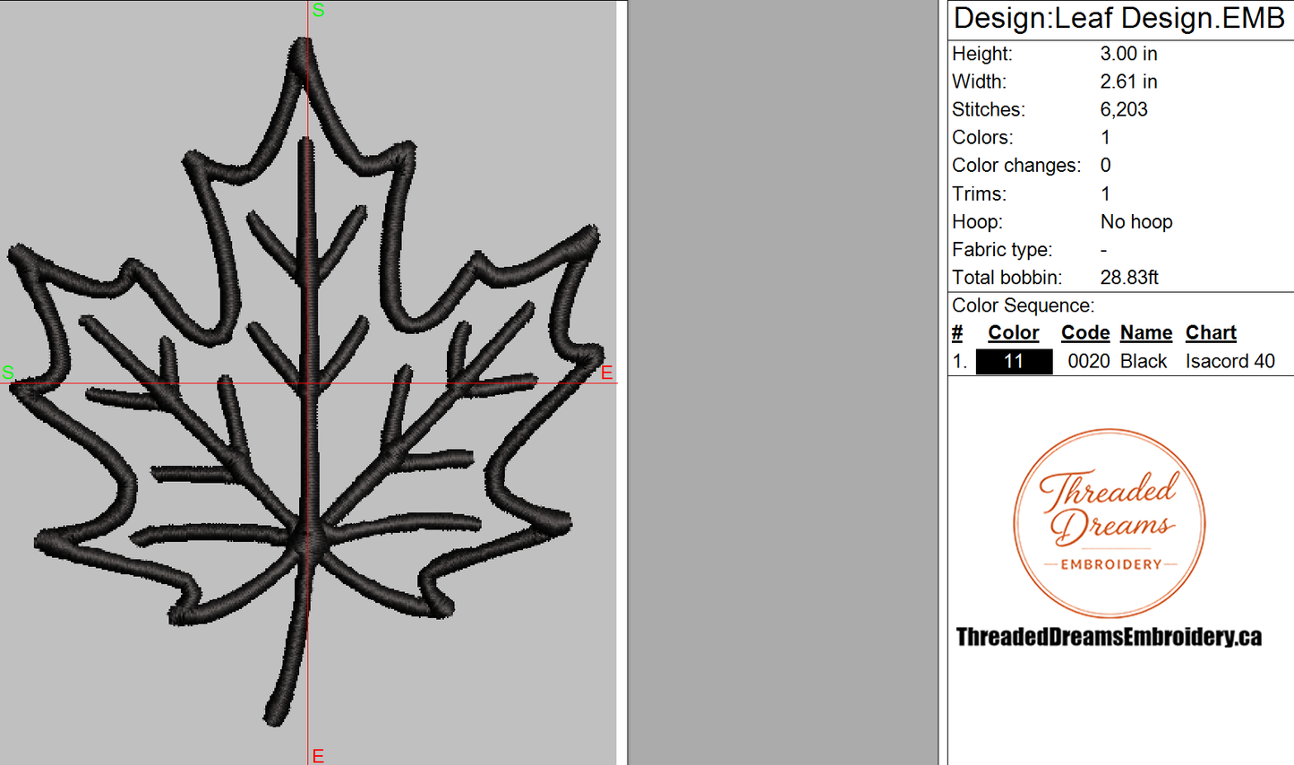 Maple Leaf Outline Embroidery Design File | Digital Download | 4 Sizes & 7 Formats Included Threaded Dreams