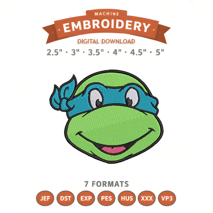 Ninja Turtles Leonardo Embroidery Design File | Digital Download | 6 Sizes & 7 Formats Included Threaded Dreams