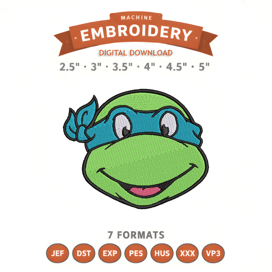 Ninja Turtles Leonardo Embroidery Design File | Digital Download | 6 Sizes & 7 Formats Included Threaded Dreams