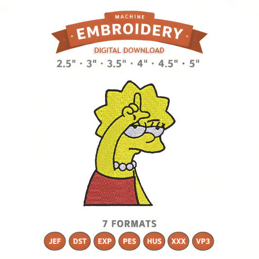 Lisa Simpson Embroidery Design File | Digital Download | 6 Sizes & 7 Formats Included Threaded Dreams