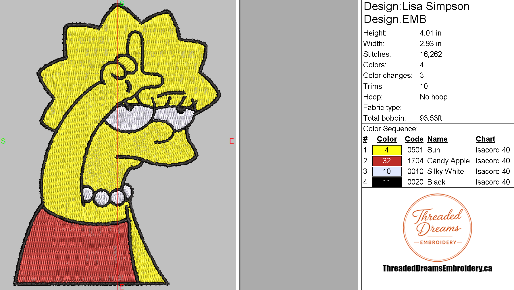 Lisa Simpson Embroidery Design File | Digital Download | 6 Sizes & 7 Formats Included Threaded Dreams