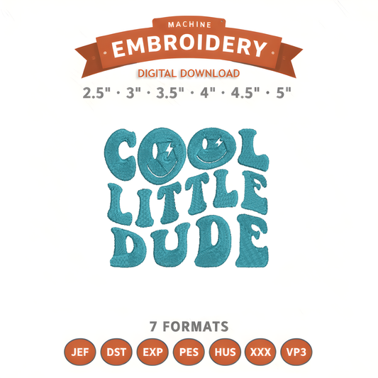 Cool Little Dude Embroidery Design File | Digital Download | 6 Sizes & 7 Formats Included Threaded Dreams
