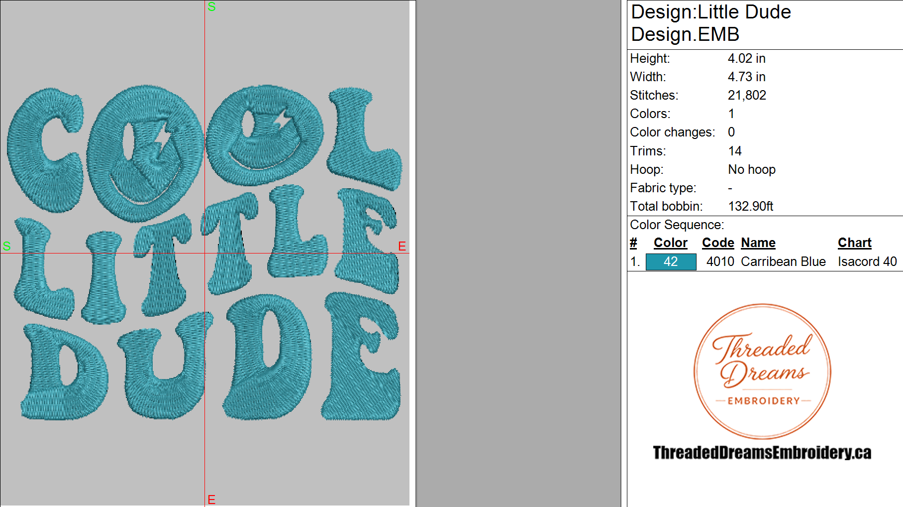 Cool Little Dude Embroidery Design File | Digital Download | 6 Sizes & 7 Formats Included Threaded Dreams