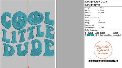Cool Little Dude Embroidery Design File | Digital Download | 6 Sizes & 7 Formats Included Threaded Dreams