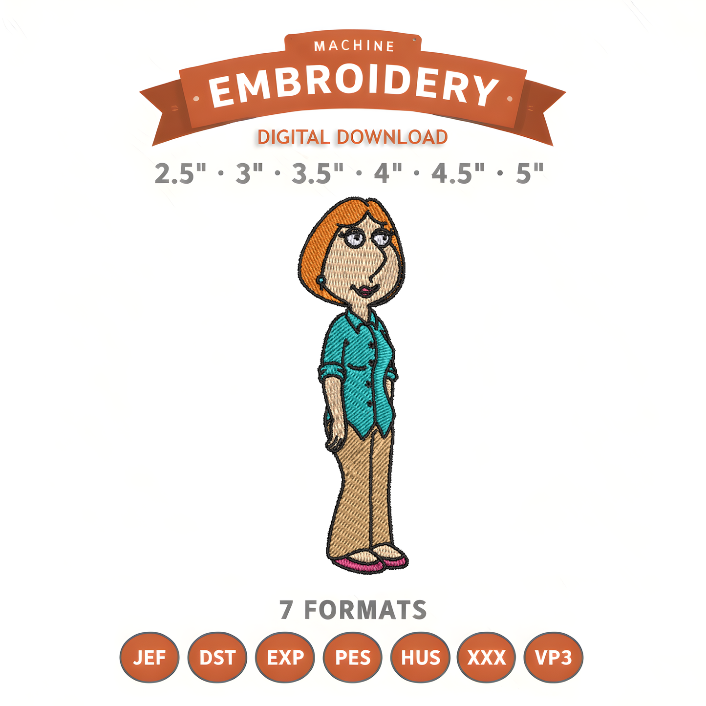 Lois Griffin Embroidery Design File | Digital Download | 6 Sizes & 7 Formats Included Threaded Dreams