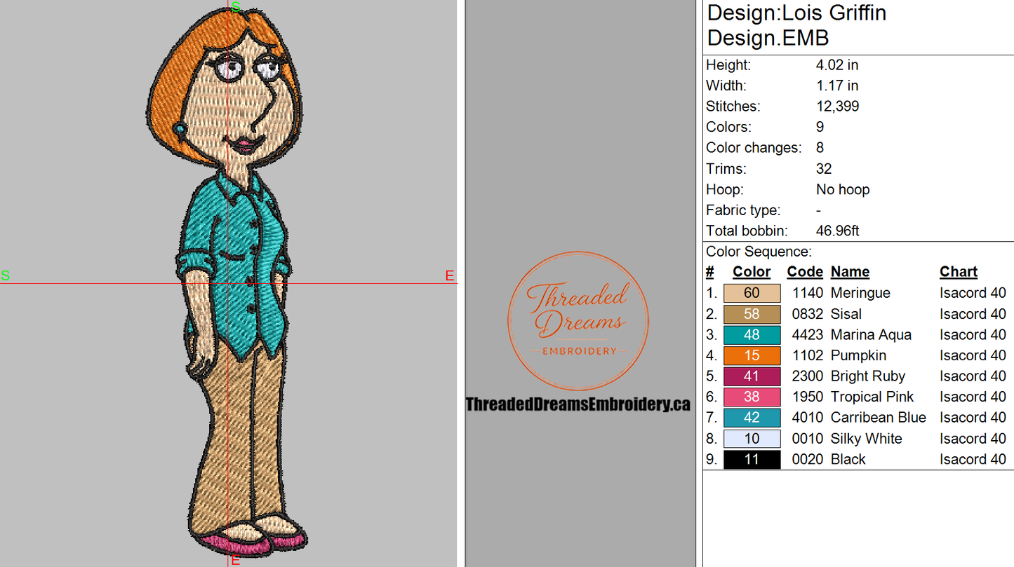 Lois Griffin Embroidery Design File | Digital Download | 6 Sizes & 7 Formats Included Threaded Dreams
