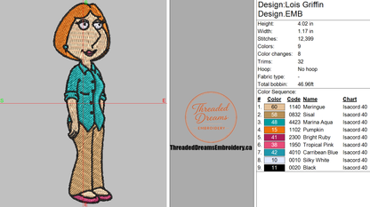 Lois Griffin Embroidery Design File | Digital Download | 6 Sizes & 7 Formats Included Threaded Dreams