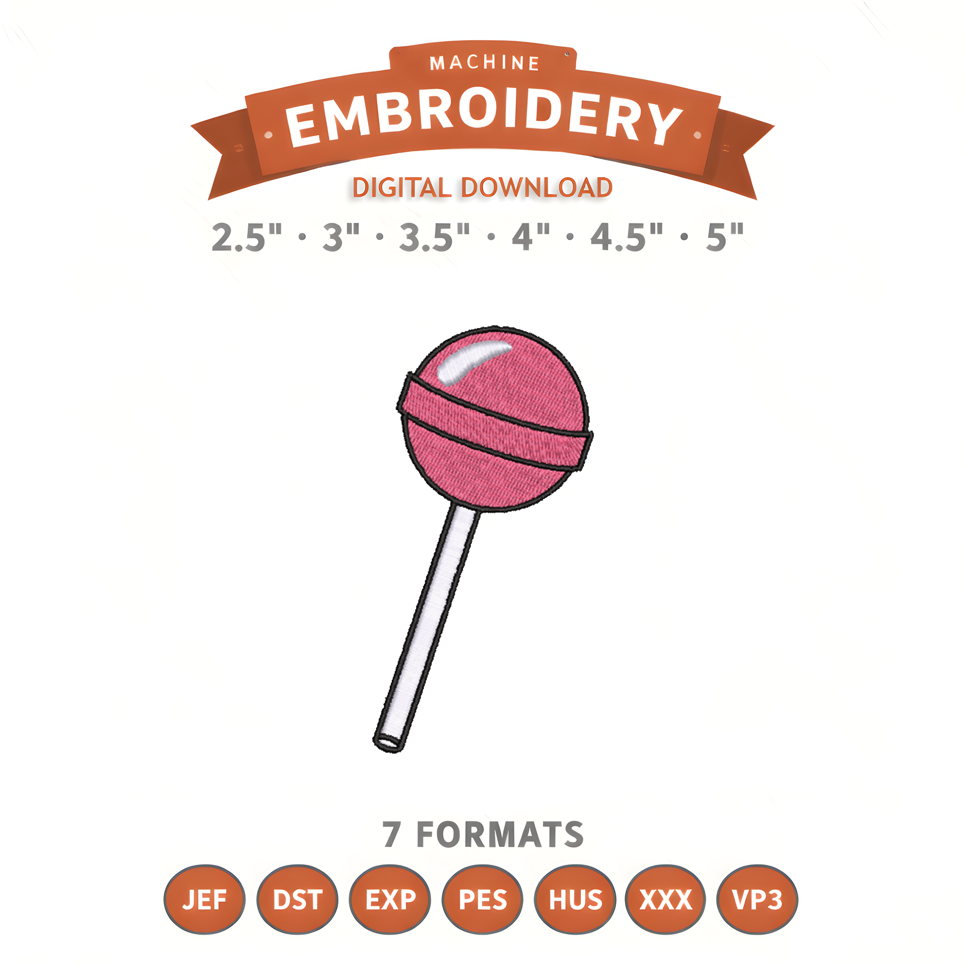 Lollipop Embroidery Design File | Digital Download | 6 Sizes & 7 Formats Included Threaded Dreams