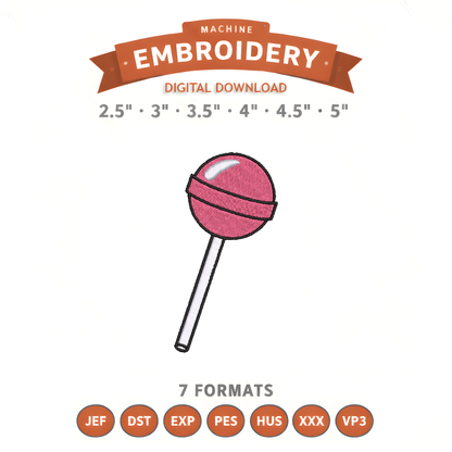 Lollipop Embroidery Design File | Digital Download | 6 Sizes & 7 Formats Included Threaded Dreams