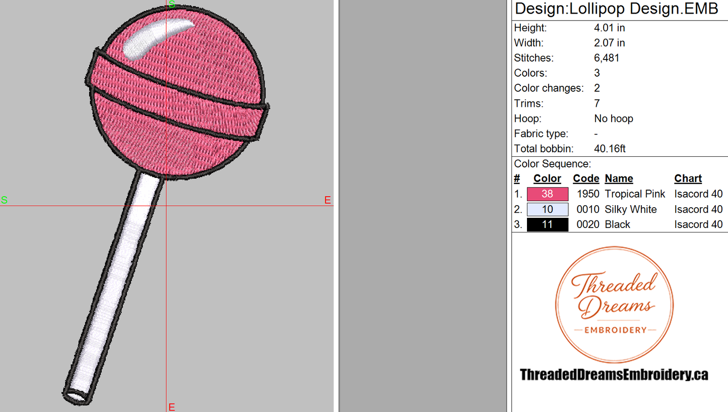 Lollipop Embroidery Design File | Digital Download | 6 Sizes & 7 Formats Included Threaded Dreams