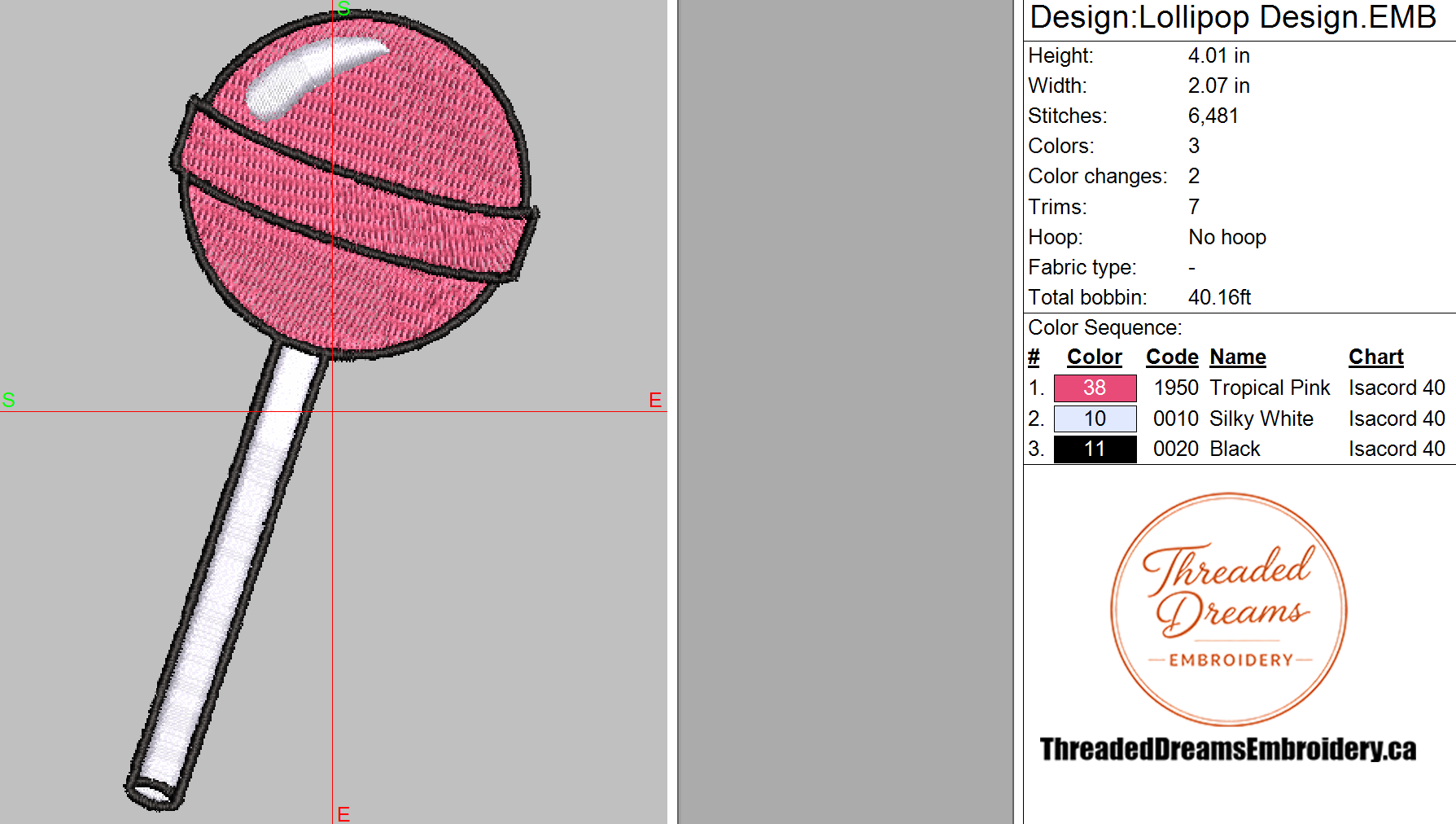 Lollipop Embroidery Design File | Digital Download | 6 Sizes & 7 Formats Included Threaded Dreams