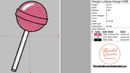 Lollipop Embroidery Design File | Digital Download | 6 Sizes & 7 Formats Included Threaded Dreams