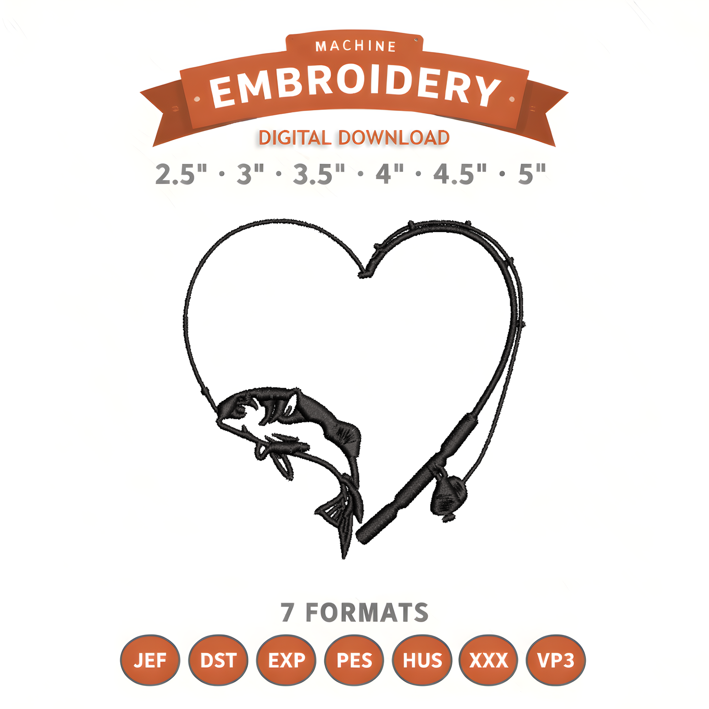 Love Fishing Embroidery Design File | Digital Download | 6 Sizes & 7 Formats Included Threaded Dreams