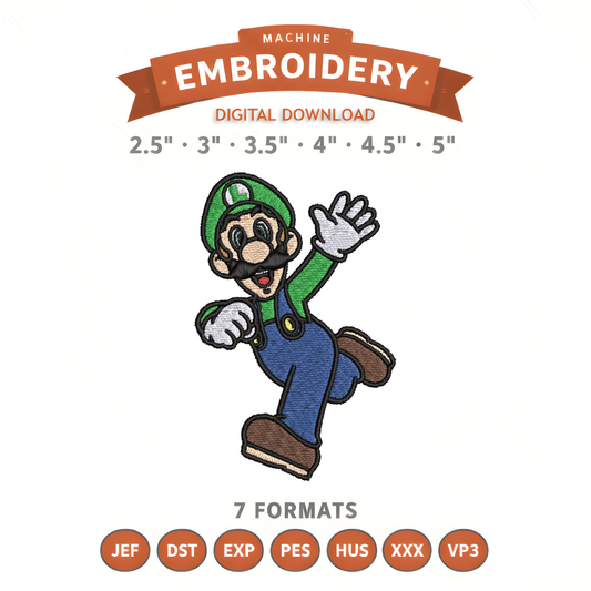 Luigi Embroidery Design File | Digital Download | 6 Sizes & 7 Formats Included Threaded Dreams