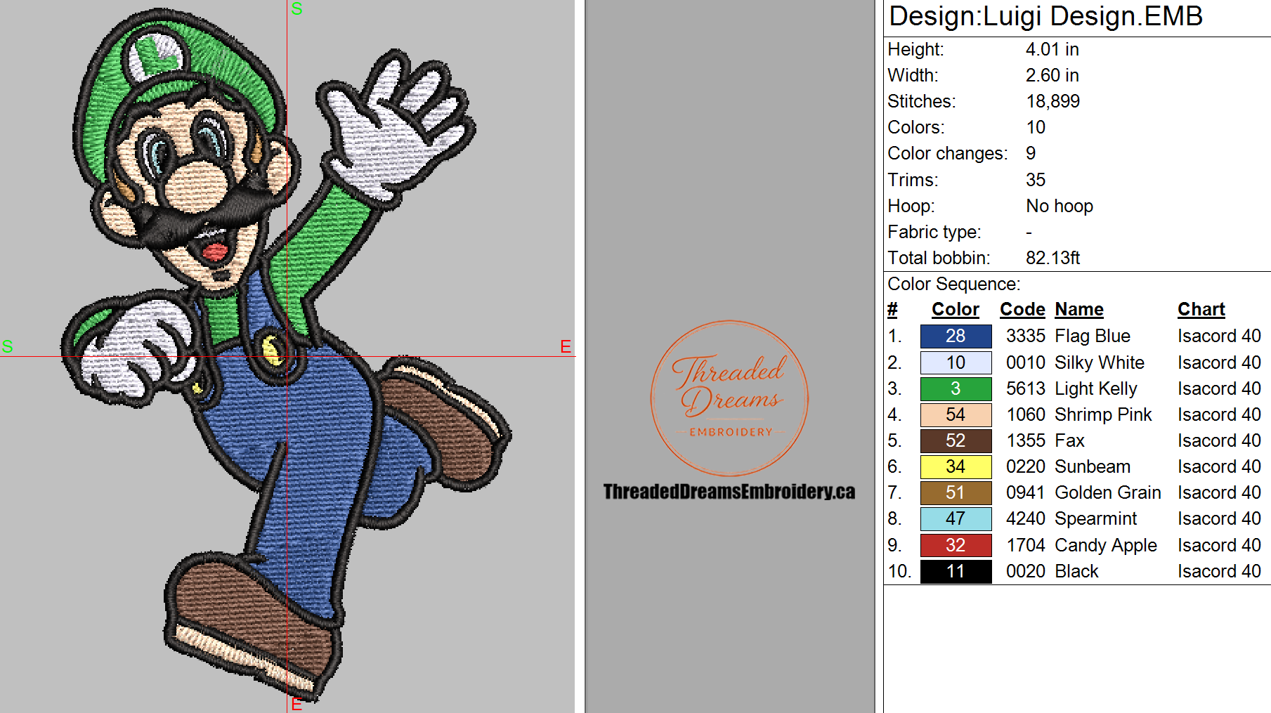 Luigi Embroidery Design File | Digital Download | 6 Sizes & 7 Formats Included Threaded Dreams