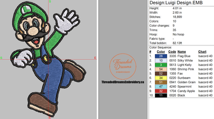 Luigi Embroidery Design File | Digital Download | 6 Sizes & 7 Formats Included Threaded Dreams