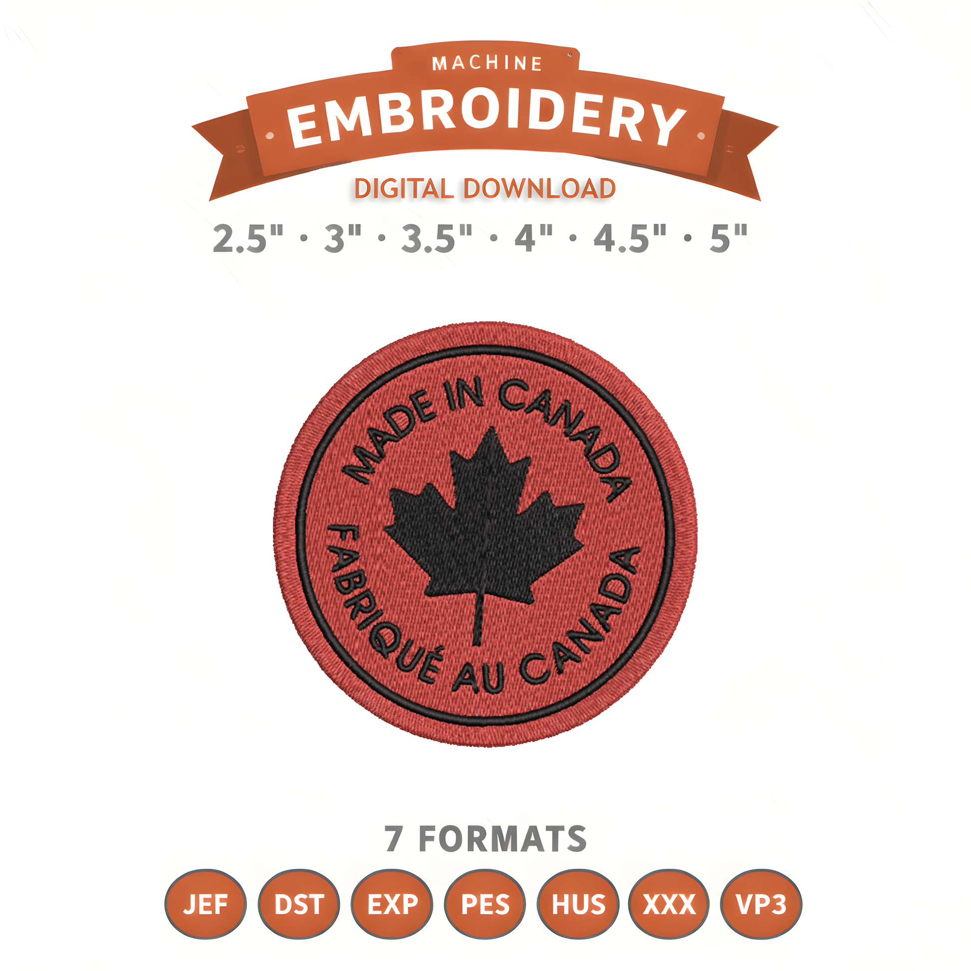 Made In Canada Embroidery Design File | Digital Download | 6 Sizes & 7 Formats Included Threaded Dreams