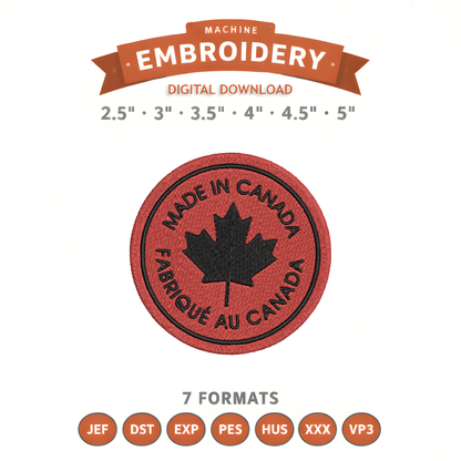 Made In Canada Embroidery Design File | Digital Download | 6 Sizes & 7 Formats Included Threaded Dreams