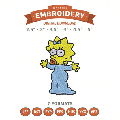 Maggie Simpson Embroidery Design File | Digital Download | 6 Sizes & 7 Formats Included Threaded Dreams