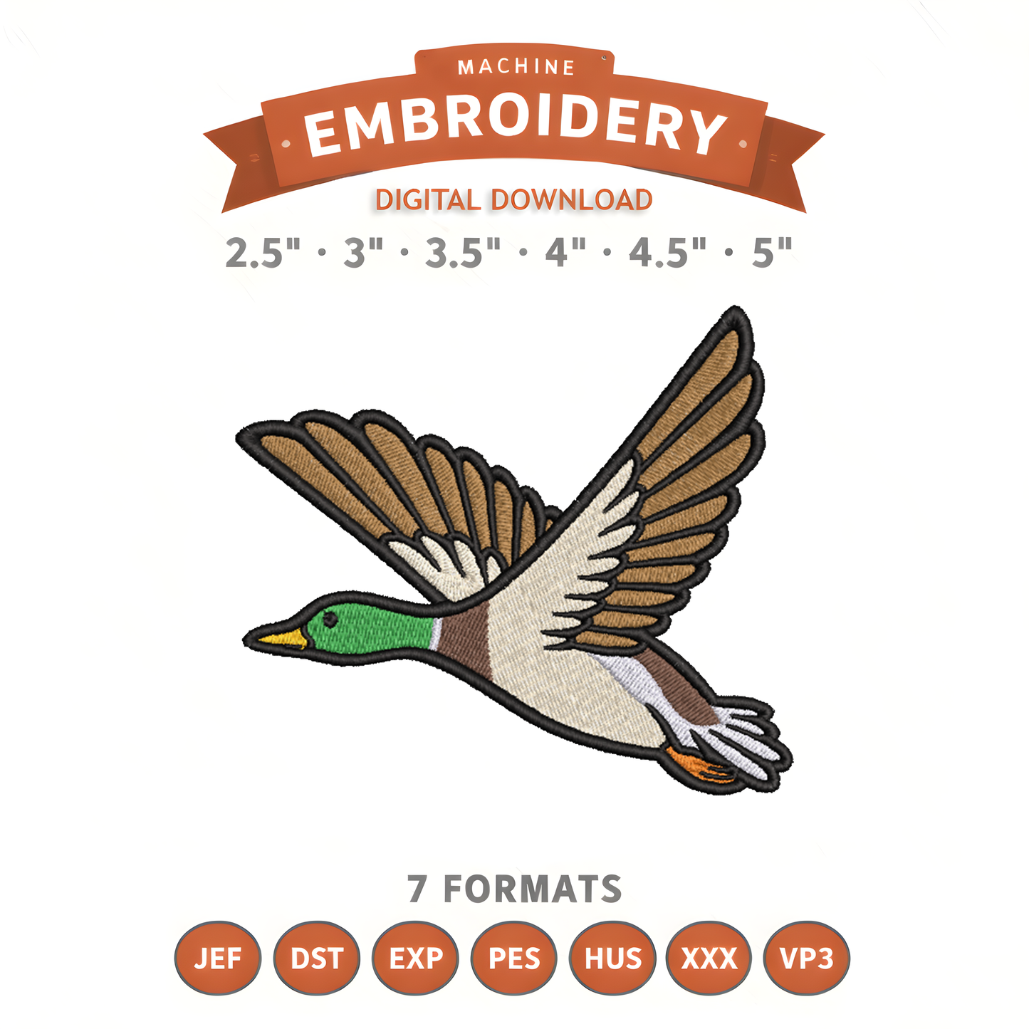 Mallard Embroidery Design File | Digital Download | 6 Sizes & 7 Formats Included